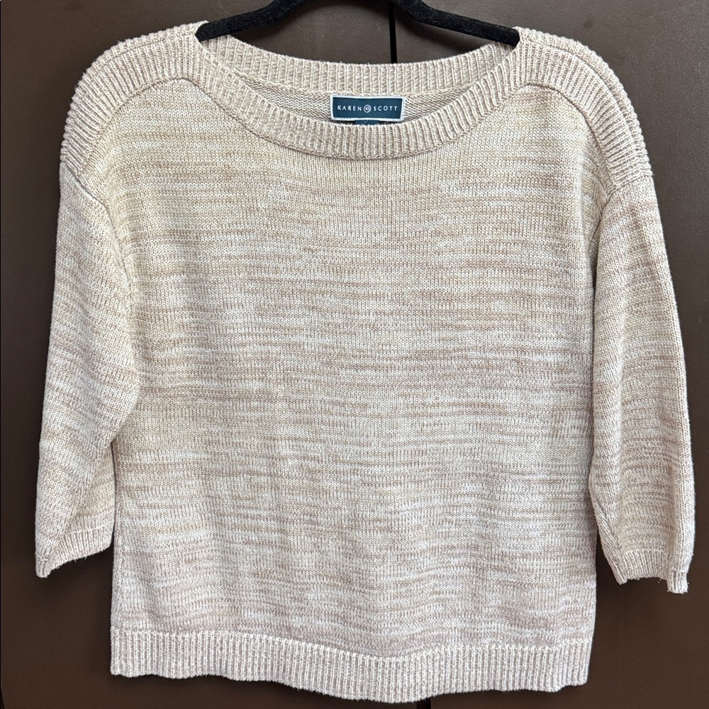 Karen Scott Beige Knit 3/4 sleeve Sweater SZ Med